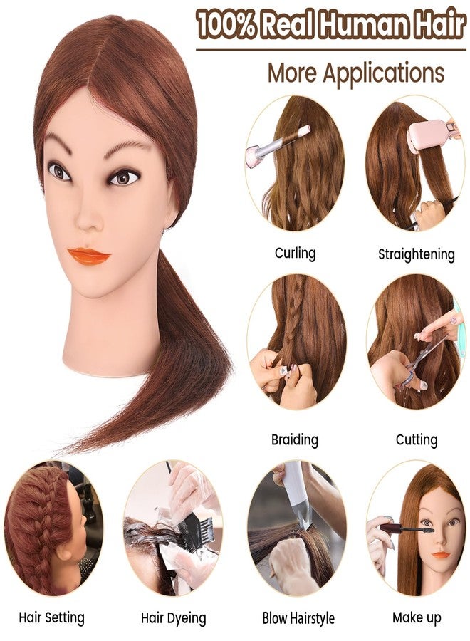 MYSWEETY Mannequin Head with Hair, Doll Head for Hair Styling, Manikin Head with 100% Human Hair Cosmetology Makeup Hairdressing Training Head with Clamp Holder and Tools(18" Auburn, Makeup) - Image 3
